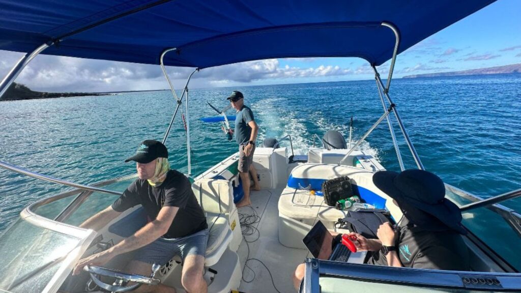 Staff from Flying Fish Technologies travel along West Maui to deploy their Vertigo3 underwater drone in September 2023. (Photo Credit: Flying Fish Technologies)